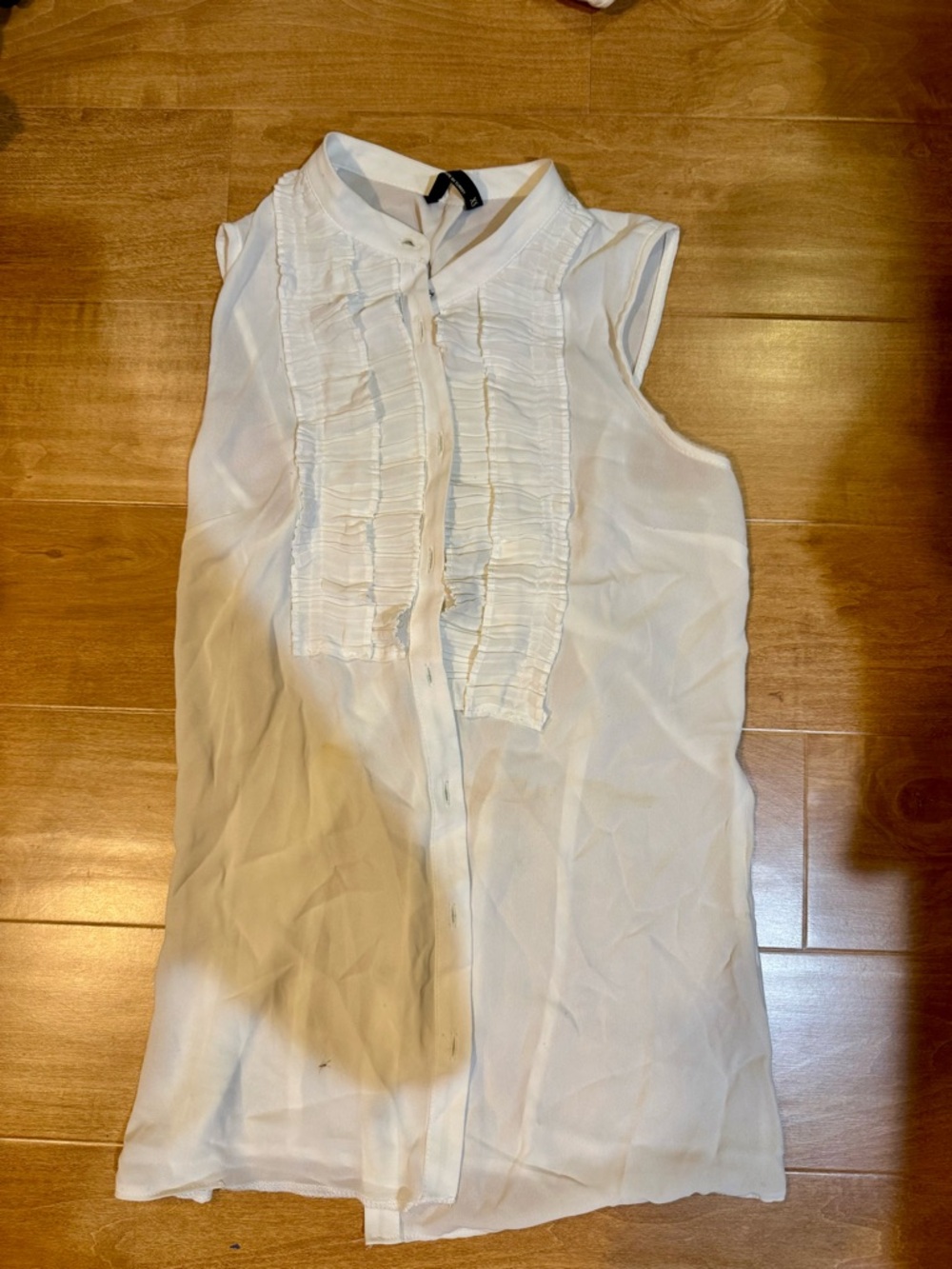 Defacto White Chiffon Ruffle Front Sleeveless Tank Top Blouse